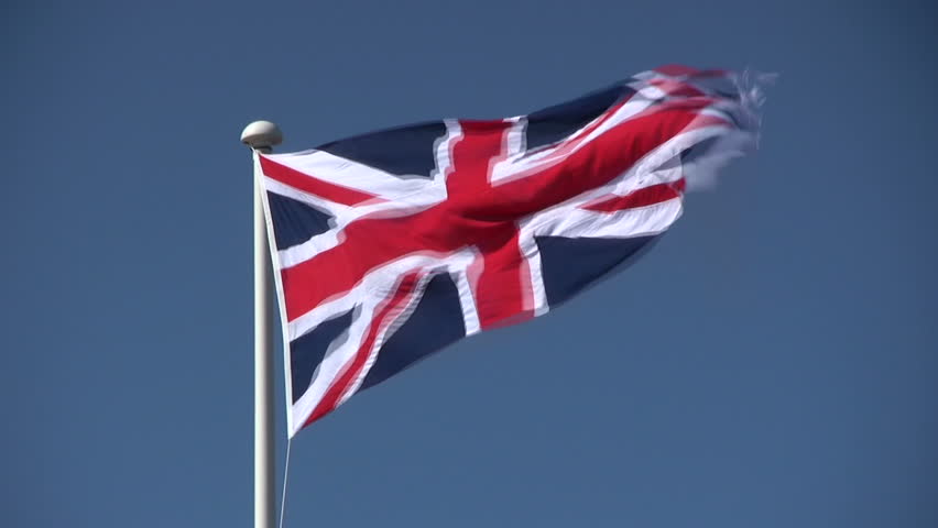The British Union Jack flag blowing in the wind.