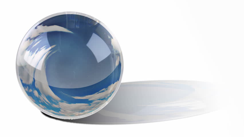 Time lapse magic crystal ball, white clouds on blue sky