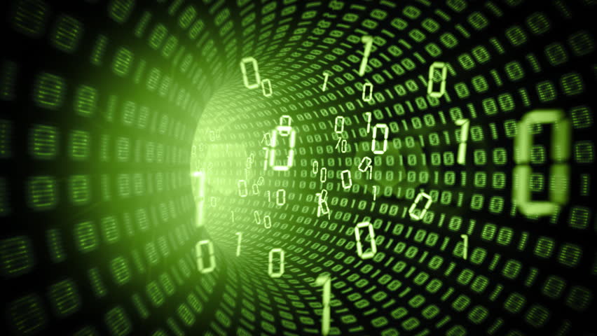 Seamlessly looping animation of a binary internet tunnel - version 3 (green).