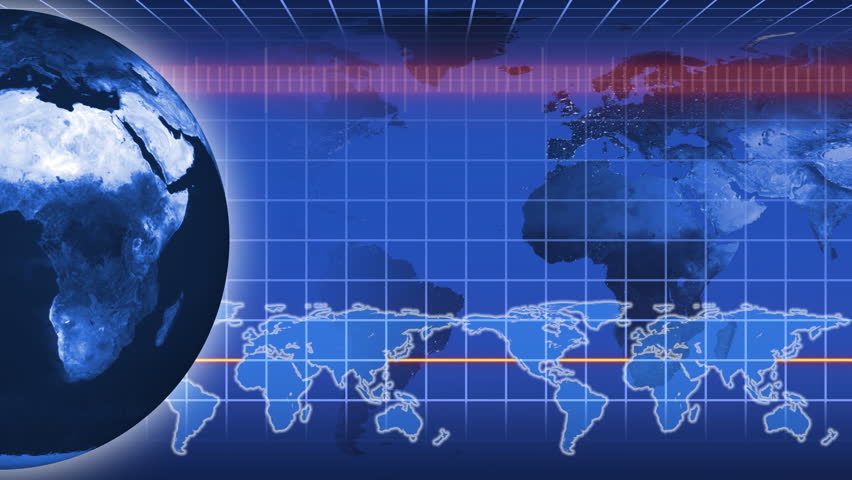 Blue map background with globe and grid lines