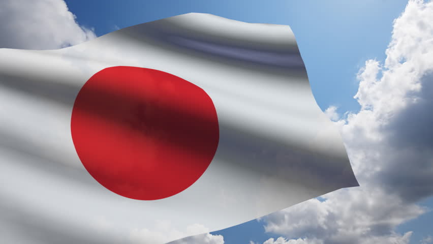 Japanese flag animation with real time-lapse clouds.
