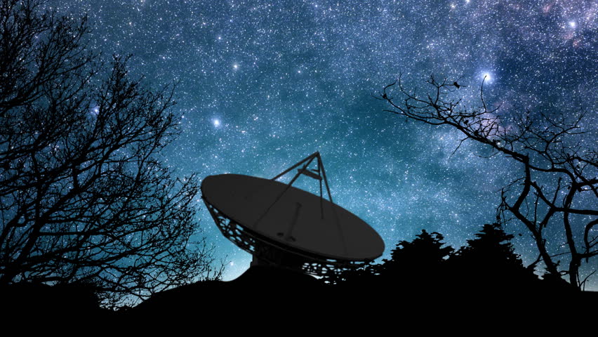 Beautiful astronomy timelapse animation of twinkling stars and planets moving across the sky at night. Stars rotate over Earth as a telescope is watching space.