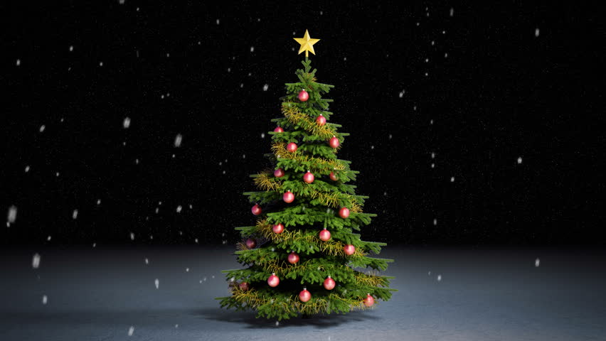 Christmas tree at night with falling snow - perfect loop in HD resolution