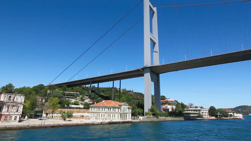 Passing under Bosporus Bridge in Istanbul		 
