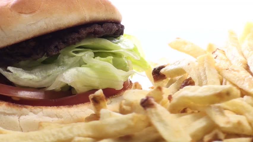 Burger and fries closeup - loop