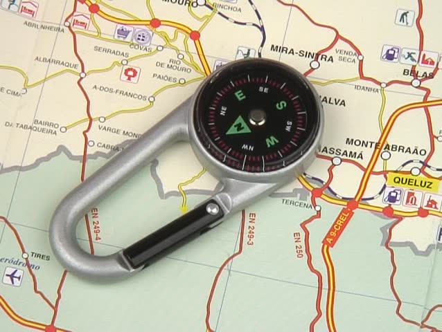 The compass shows direction on the map