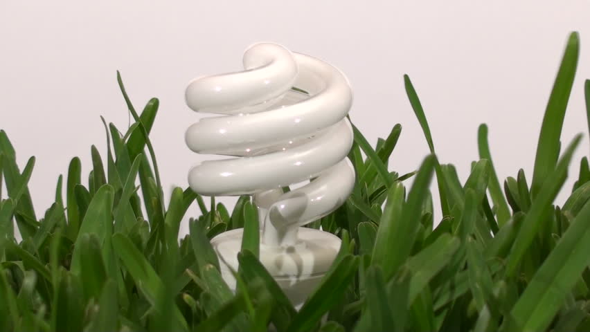 energy saving light-bulb in grass against white