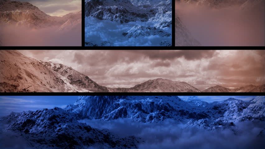 (1130) Snowy Mountain Sunset Composition Loop themes of wilderness, exploration, adventure, extremes, leadership, weather, nature, achievements, climbing and outdoor sports, seasonal winter activities