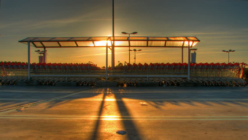 Sunset shadows over caddies, HD time lapse clip, high dynamic range imaging