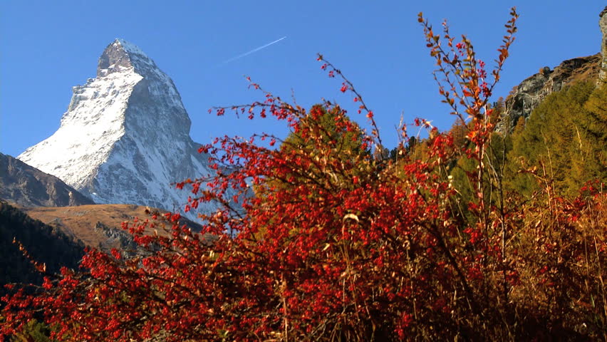 Fall in an alpine meadow, Zermatt, with  the Matterhorn, motion jib