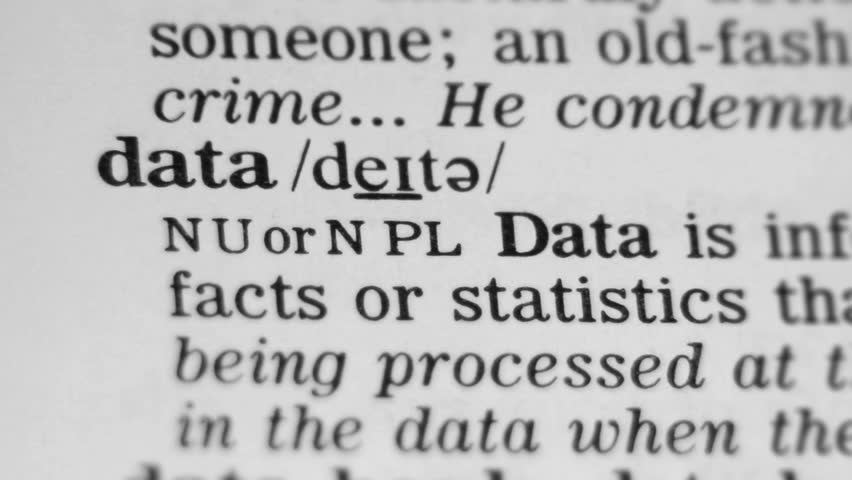 Selective focus on the word Data on Dictionary.