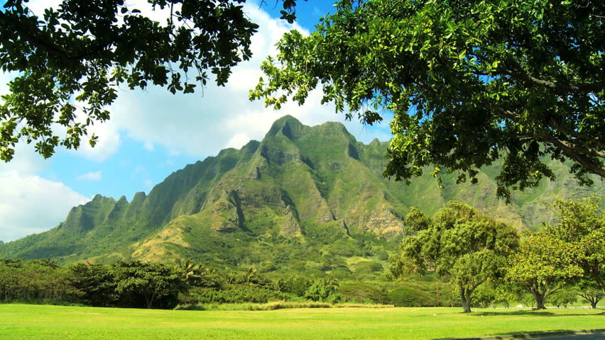Scenic beauty of Na Pali cliffs seen from state parkland in Hawaiin Islands