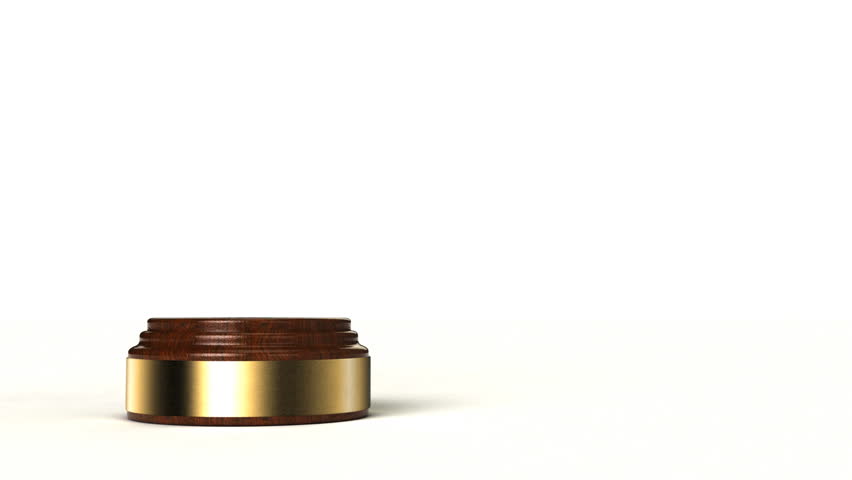 2 clips - 3D animation of gavel hitting the sound block over white background 