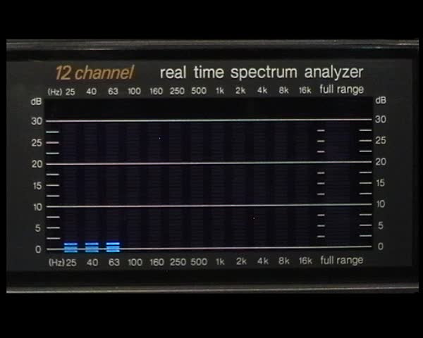 Fluorescent bars of a twelve channel real time equalizer showing some input.