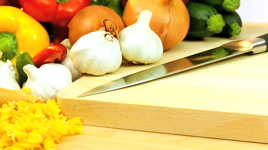 Fresh vegetables, salad ingredients, pasta & olive oil to make healthy vegetarian meals