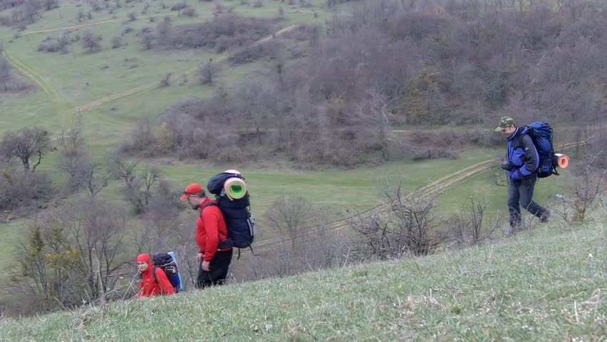 Friends hikes in spring mountains