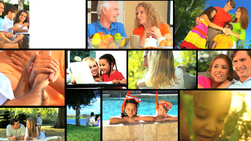 Montage collection of happy summertime outdoor activities