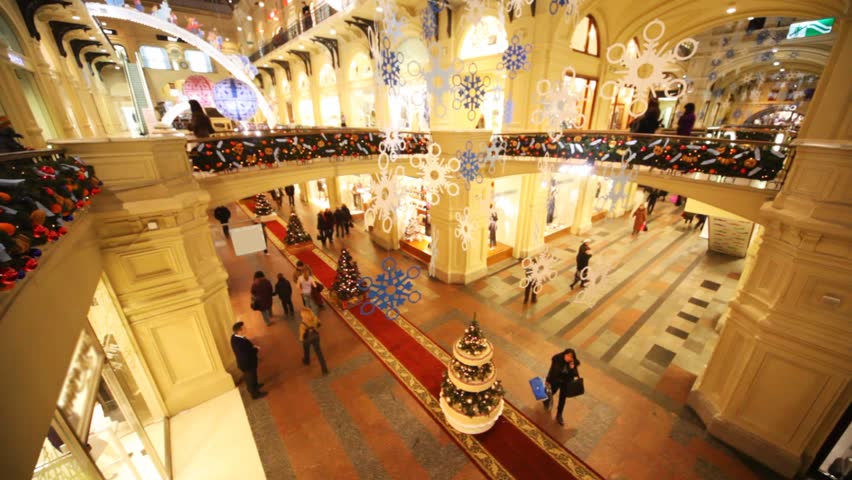 view from second floor of GUM of crossroads of passes with pavilions 