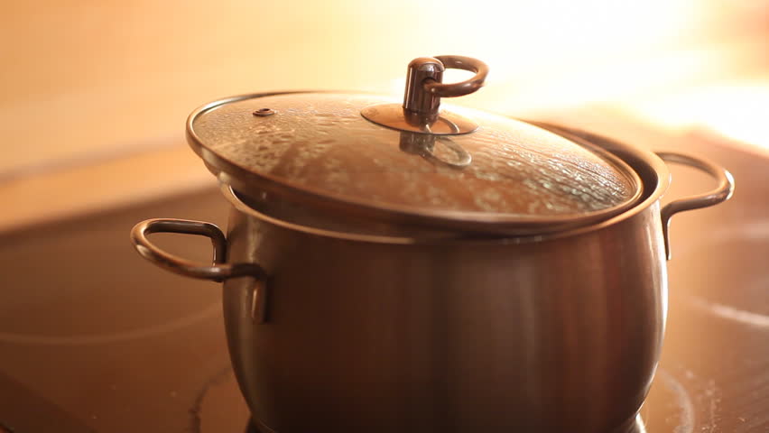 Cooking food in pan. 