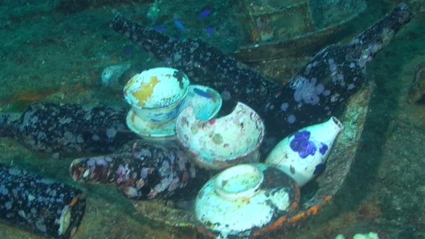 Artifacts found while wreck diving in Truk Lagoon, Micronesia