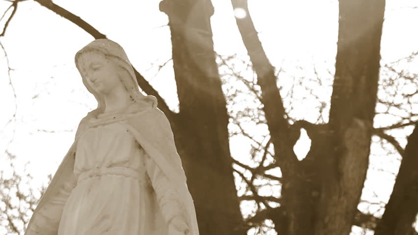 virgin mary statue at cemetery, dolly shot - 720p