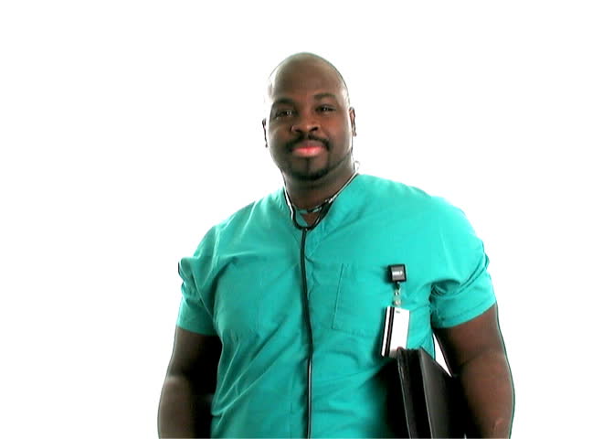 A young handsome black nurse or doctor. Shot in NTSC.