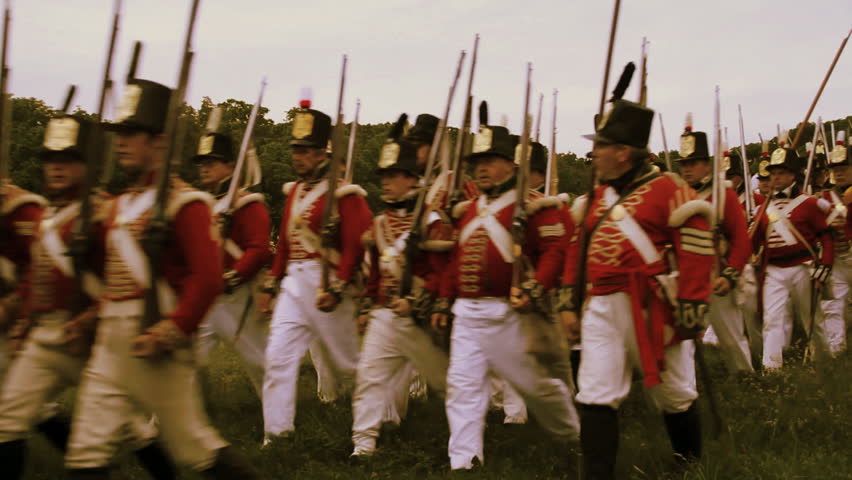 STONEY CREEK, ON-JUNE 4: British soldiers (redcoats) march during reenactment of the war of 1812 Battle of Stoney Creek, June 4, 2010 in Stoney Creek, ON, Canada