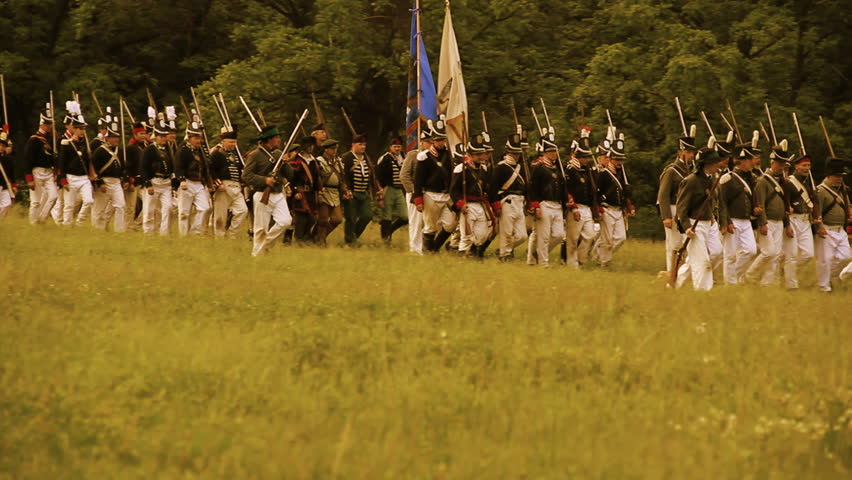 STONEY CREEK, ON-JUNE 4: American soldiers (yankees) march during reenactment of the war of 1812 Battle of Stoney Creek, June 4, 2010 in Stoney Creek, ON, Canada