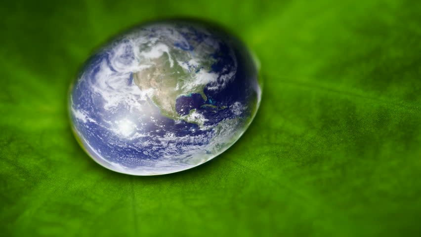 Planet earth waterdrop on lotus leaf. Earth picture credit to: http://visibleearth.nasa.gov 