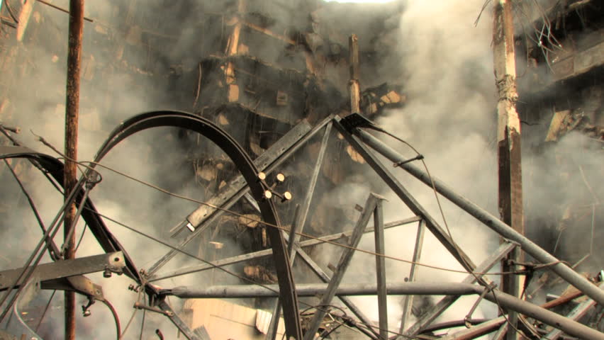 Smoking Ruins of Destroyed Building