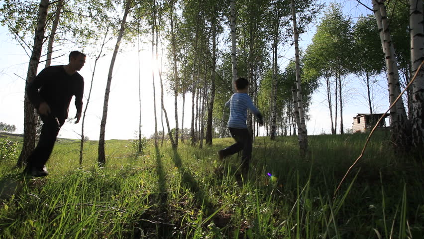 Father and son running