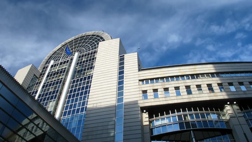 Time lapse clouds over European Parliament, Brussels. 