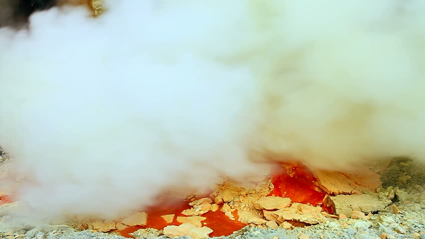 Close view on sulfur mine at Ijen crater. East Java, Indonesia.