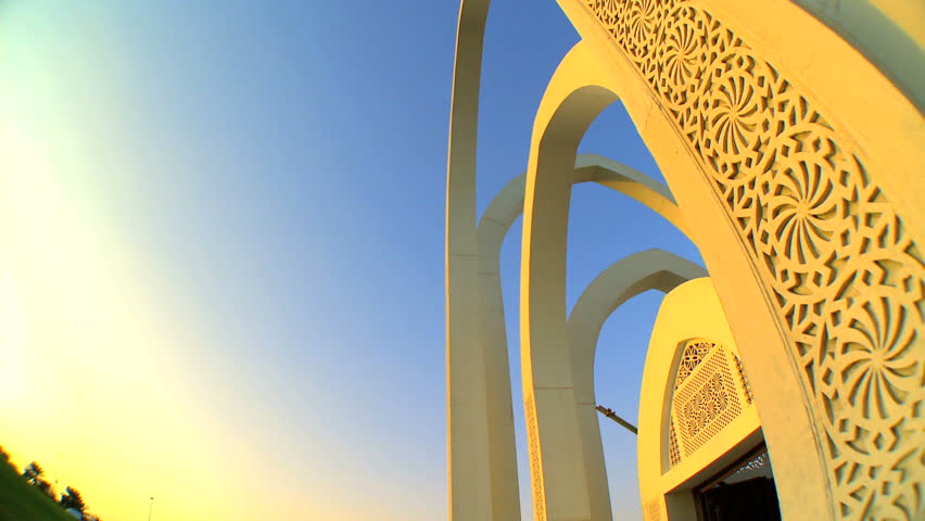 Traditional carved patterns on an Islamic monument in close-up