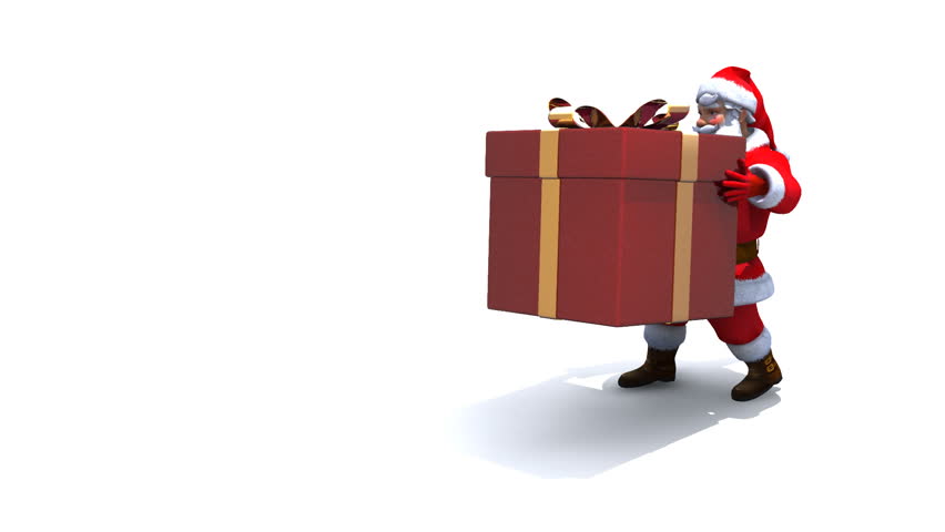 Santa character walks right to left carrying a large present. Comes with Alpha.