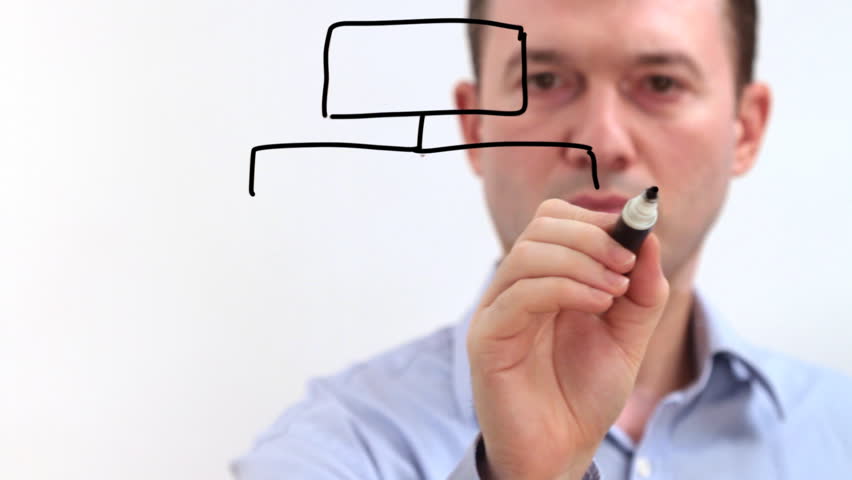 Caucasian casual businessman sketches a diagram