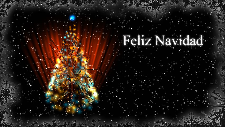 Christmas Card - Christmas 30 (HD) - Spanish - Animated Christmas background with text FELIZ NAVIDAD and glowing christmas tree. Loop-able.