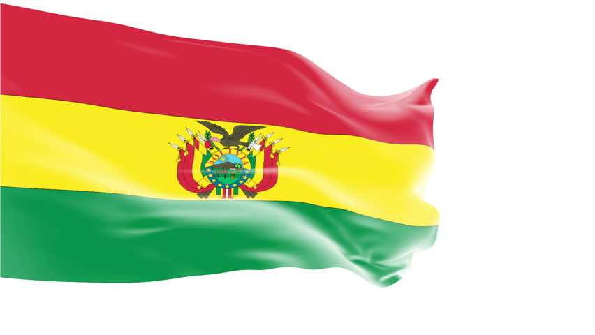 Bolivia Flag slowly waving in the wind. Silk material. Pure white background. Seamless, 8 seconds long loop.