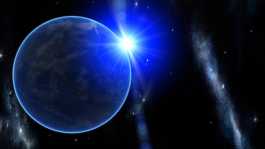3d Earth Animation 29. Zooming through space over Asia.  With shiny lighting effects, flare, stars, clouds and atmosphere. High quality textures