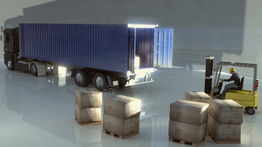 lorry or truck being loaded by fork lift truck 