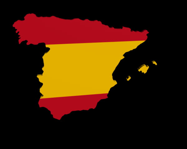 Spain map flag rotating on black animation