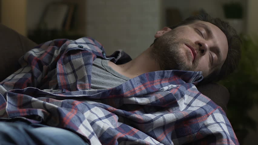 Untidy Alcoholic Sleeping On Couch Stock Footage Video