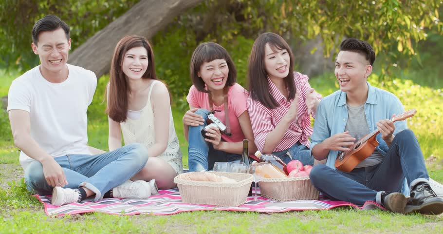 People Smile Happy And Enjoy Go On A Picnic