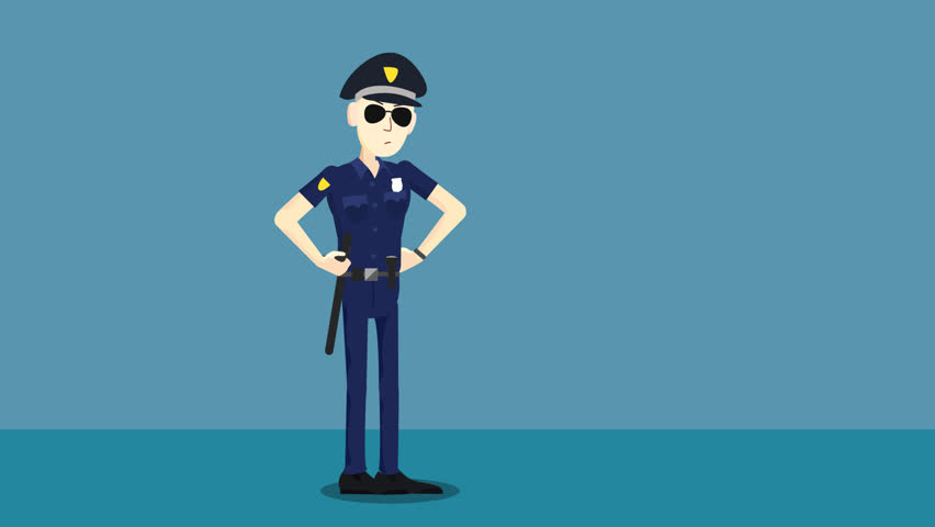 Cartoon Character Police Man Whistles Stock Footage Video (100% Royalty