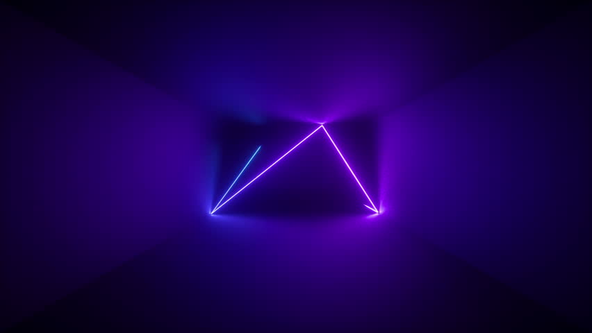 3d render, abstract background, neon rays inside dark box, tunnel, corridor, glowing lines, fluorescent ultraviolet light, blue red pink purple spectrum, stroboscope, looped, seamless animation