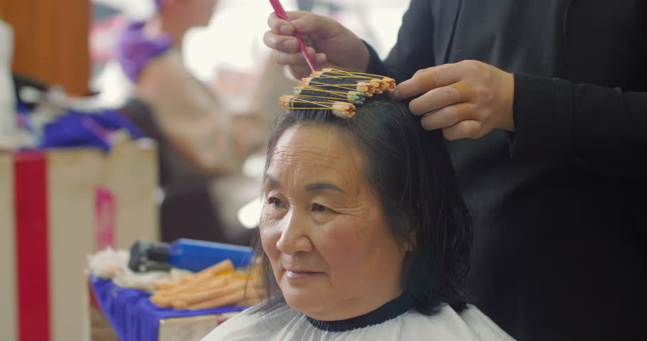 Senior Asian Woman In Hair Stock Footage Video 100 Royalty