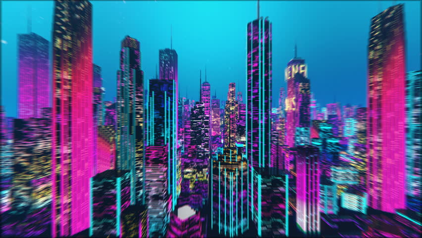 Flying Through Futuristic City Jungle, Stock Footage Video (100%