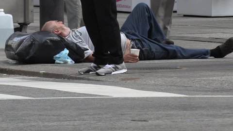 Toronto, Ontario, Canada April 2019 Homeless Person the Streets Of Wealthy Financial District