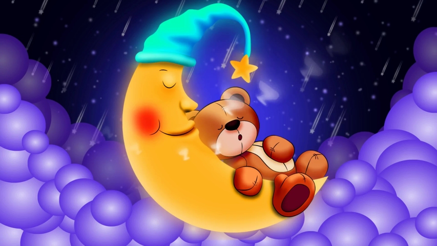 teddy bear sleeping on the moon