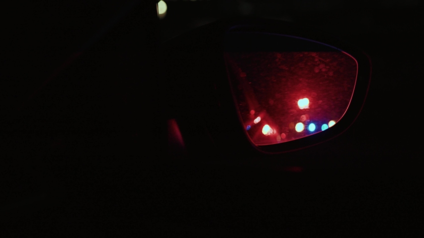 4k00 15side Rear Mirror View Of Police Car Chasing The Driver Pulling